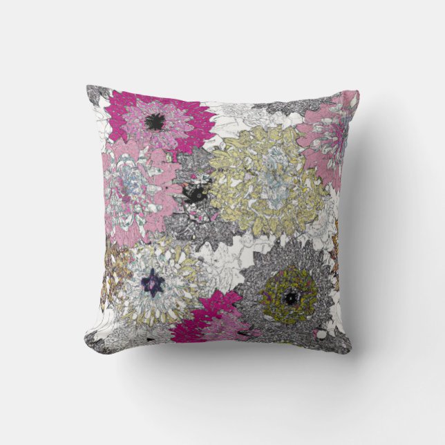 Abstract White and Pink Floral Pattern Cushion (Front)
