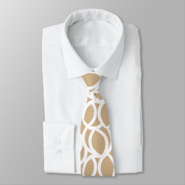 Abstract White and Tan Line Pattern Tie (Tied)