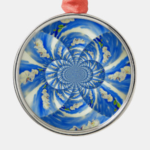 Abstract white blue floral painting metal tree decoration