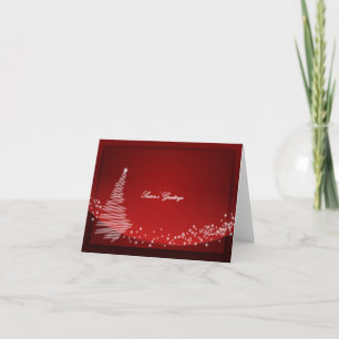 Abstract White Christmas Tree on Red Backdrop Holiday Card