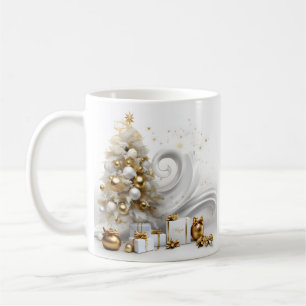 Abstract white christmas tree with gold accents coffee mug