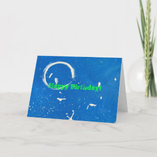 Abstract White Circle on Blue, Happy Birthday! Card