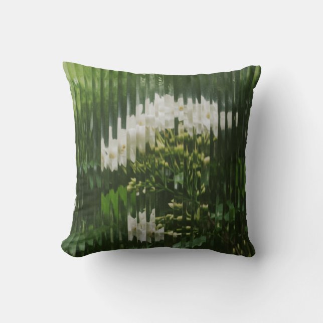  Abstract White Flowers through Reeded Glass  Cushion (Front)