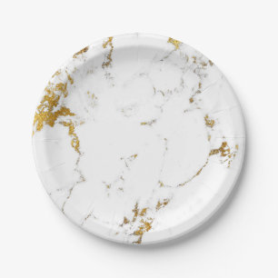 Abstract White Gold Carrara Marble Glam Stone Vip Paper Plate