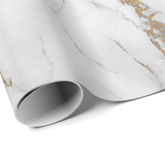 Abstract  White Gold Grey Carrara Marble Stone Wrapping Paper (Roll Corner)