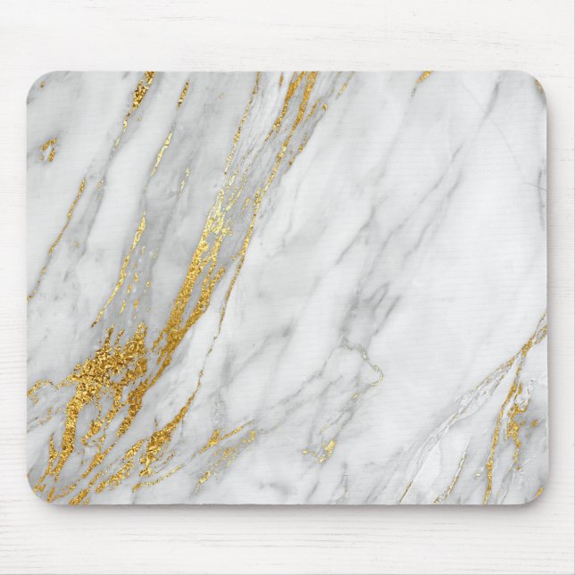 Abstract White Grey Carrara Gold Marble Mouse Pad (Front)