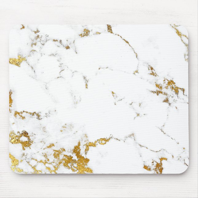 Abstract White Grey Carrara Gold Marble Urban Mouse Pad (Front)