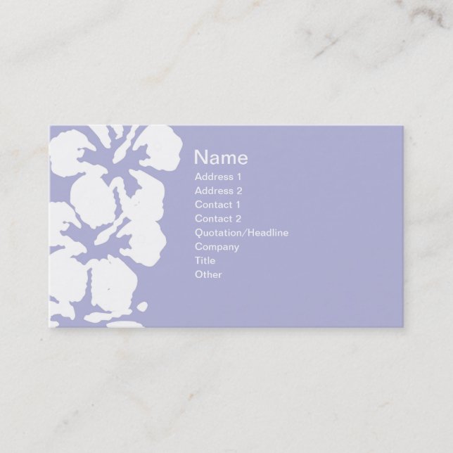 Abstract White Hibiscus Flowers on Lavender Business Card (Front)