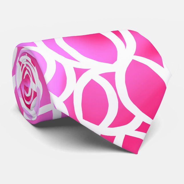 Abstract White Line Pattern on Pink Ombre Tie (Rolled)