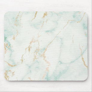 Abstract White Mint Green Gold Marble Mouse Pad
