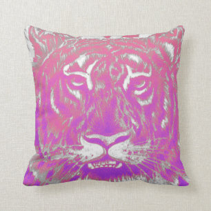 Abstract white neon pink purple ombre tiger cushion