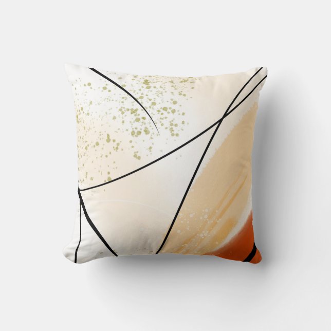 Abstract White Orange Green Black Line Cushion (Front)