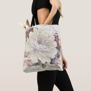 abstract white peony tote bag