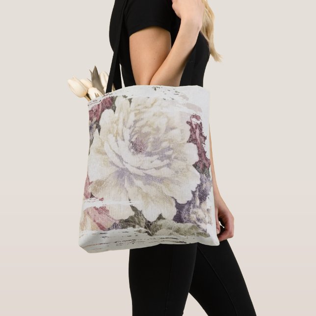 abstract white peony tote bag (Close Up)