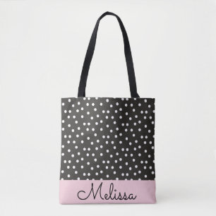 Abstract White Polka Dots on Pink Stripe Tote Bag