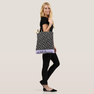 Abstract White Polka Dots on Violet Stripe Tote Bag