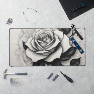 Abstract white rose desk mat