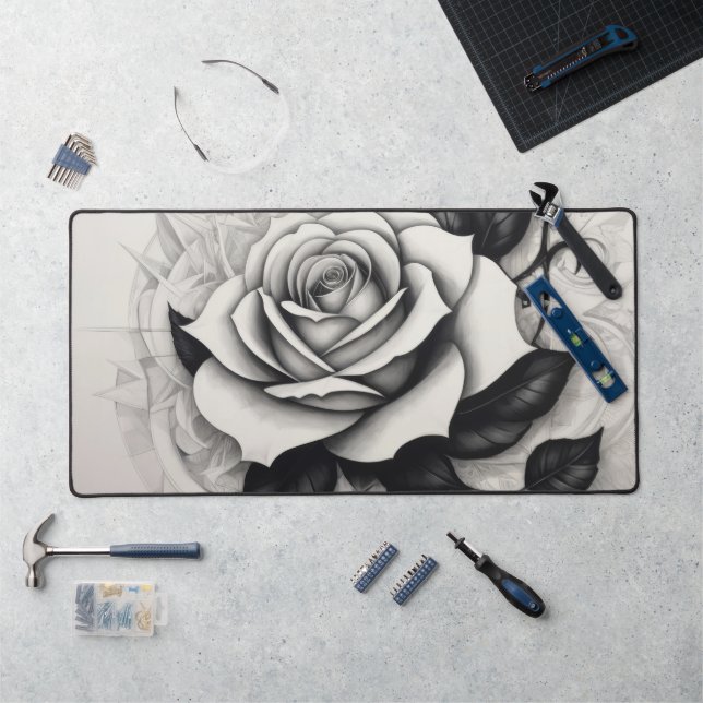 Abstract white rose desk mat (Workstation)