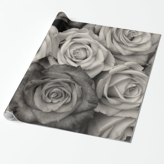 Abstract White Roses Garden Elegant Floral Wrappin Wrapping Paper (Unrolled)