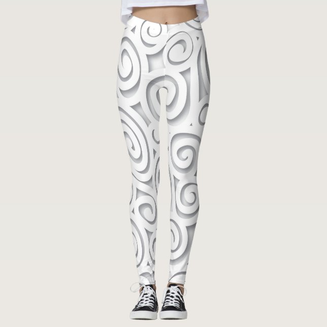 Abstract White Scroll Leggings (Front)