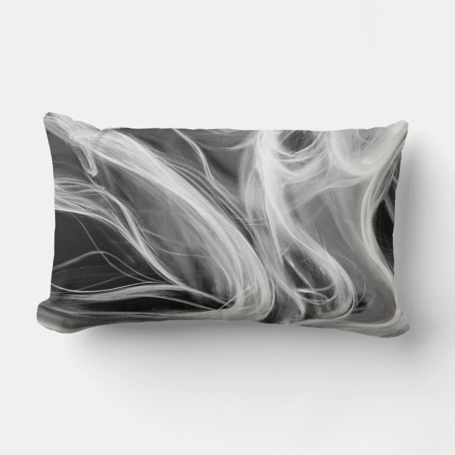 abstract white swirl smoke on black lumbar cushion (Front)