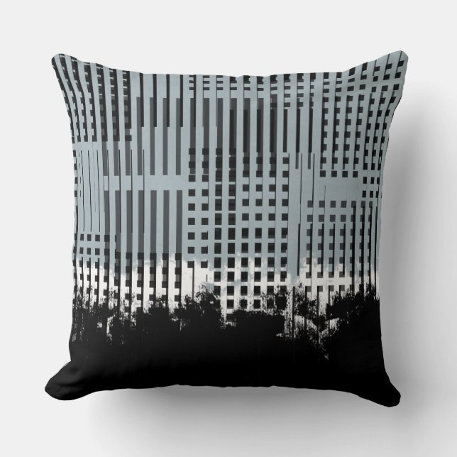 Abstract White, Teal, & Black Stripe Pattern Cushion (Front)