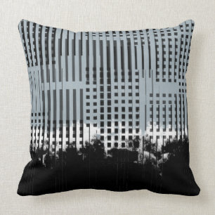 Abstract White, Teal, & Black Stripe Pattern Cushion