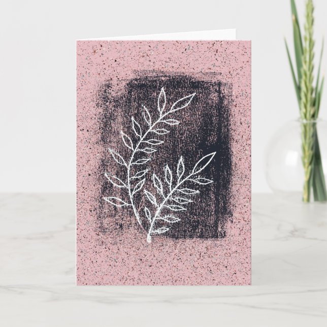 Abstract White Twig on Pink and Black Painting Card (Front)