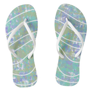 Abstract White Waves Green Aqua Purple Thongs