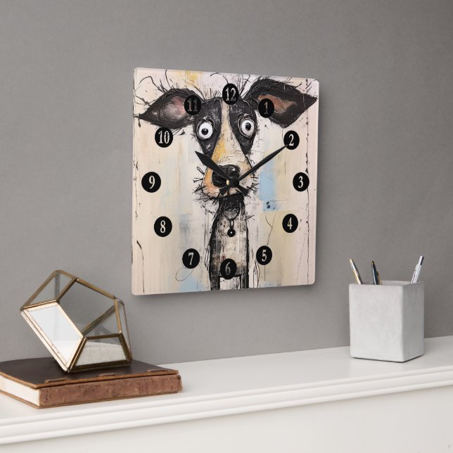  Abstract Wild Haired Dog Square Wall Clock (Office)