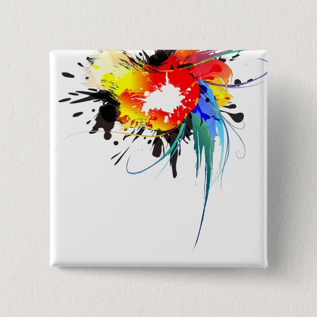 Abstract Wild Parrot Paint Splatters 15 Cm Square Badge (Front)
