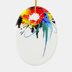 Abstract Wild Parrot Paint Splatters Ceramic Tree Decoration