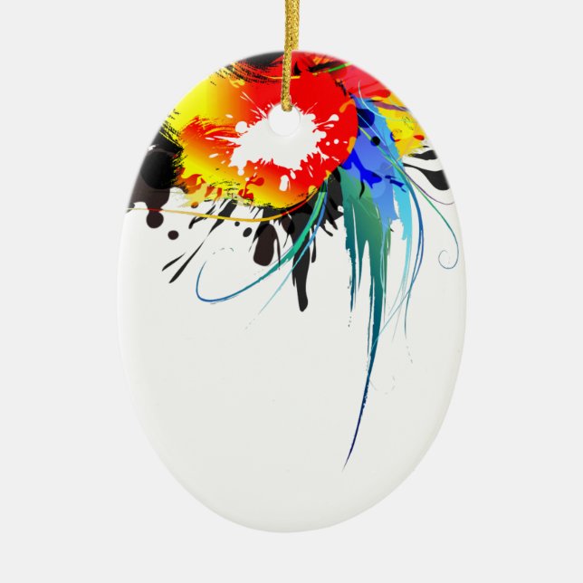 Abstract Wild Parrot Paint Splatters Ceramic Tree Decoration (Front)