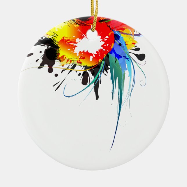 Abstract Wild Parrot Paint Splatters Ceramic Tree Decoration (Front)