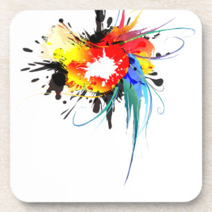 Abstract Wild Parrot Paint Splatters Coaster