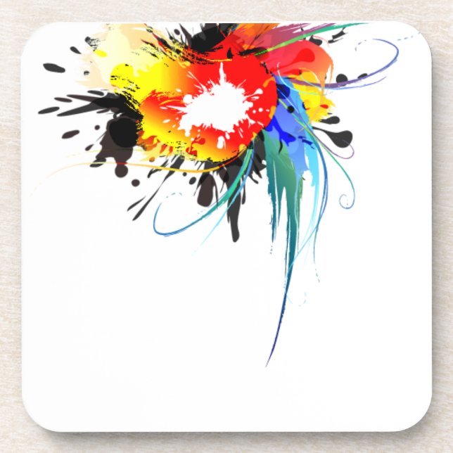 Abstract Wild Parrot Paint Splatters Coaster (Front)