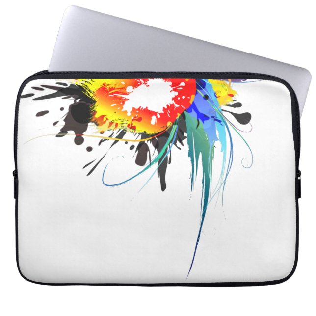 Abstract Wild Parrot Paint Splatters Laptop Sleeve (Front)