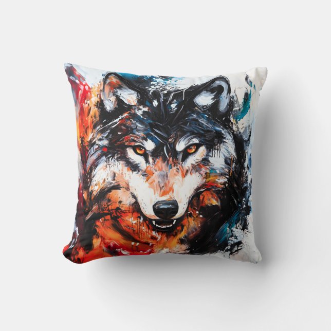 Abstract Wild Spirit Wolf Cushion (Front)