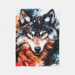 Abstract Wild Spirit Wolf Fleece Blanket
