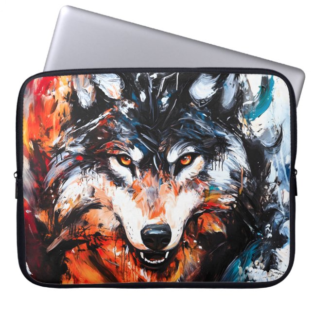 Abstract Wild Spirit Wolf Laptop Sleeve (Front)