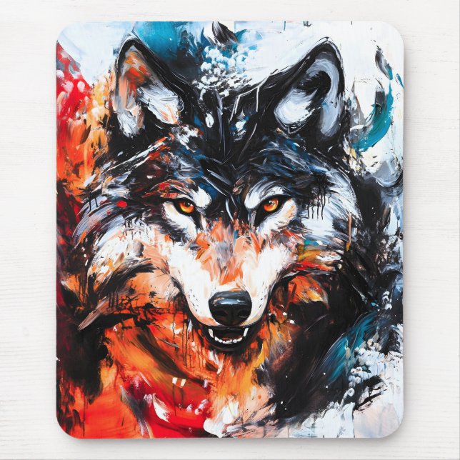 Abstract Wild Spirit Wolf Mouse Pad (Front)
