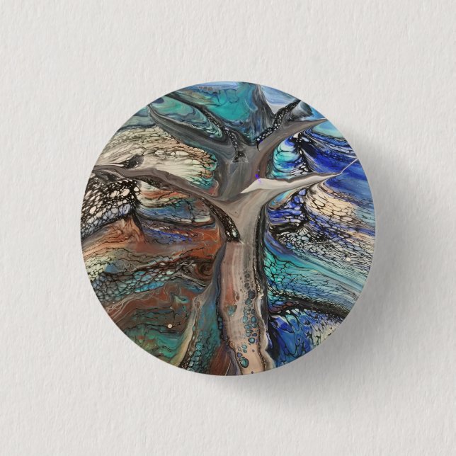 Abstract wild tree blues and greens 3 cm round badge (Front)