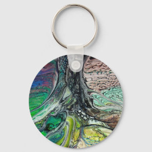 Abstract wild tree greens and blues key ring