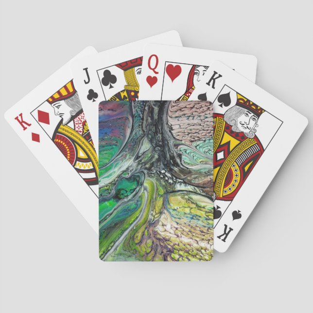 Abstract wild tree greens and blues playing cards (Back)