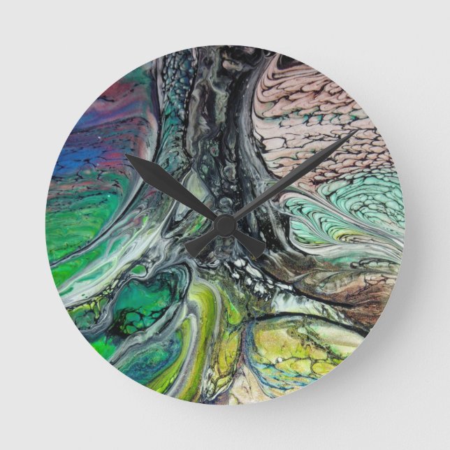 Abstract wild tree greens and blues round clock (Front)