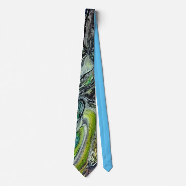 Abstract wild tree greens and blues tie (Front)