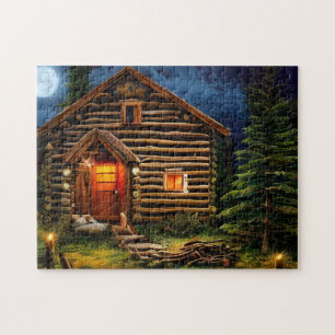 Abstract Wilderness Little Cabin Jigsaw Puzzle