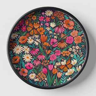 Abstract Wildflowers Garden Butterflies Art Clocks