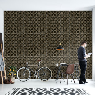 Abstract Window Reflections with Gold and Black Wallpaper