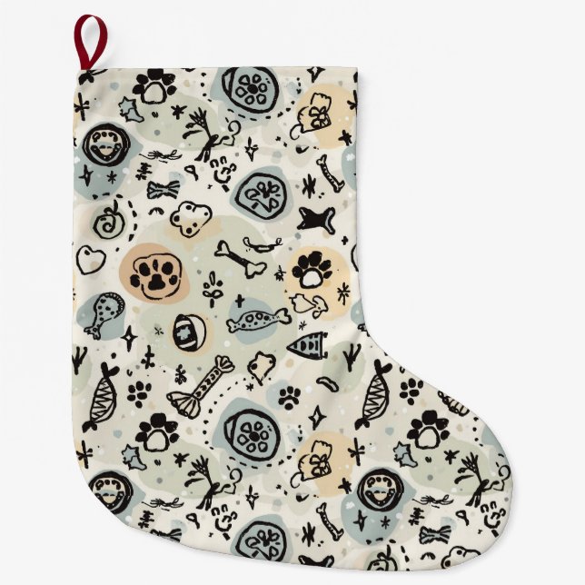 Abstract Winter Doodle Pet Stocking with Paw Print (Front)